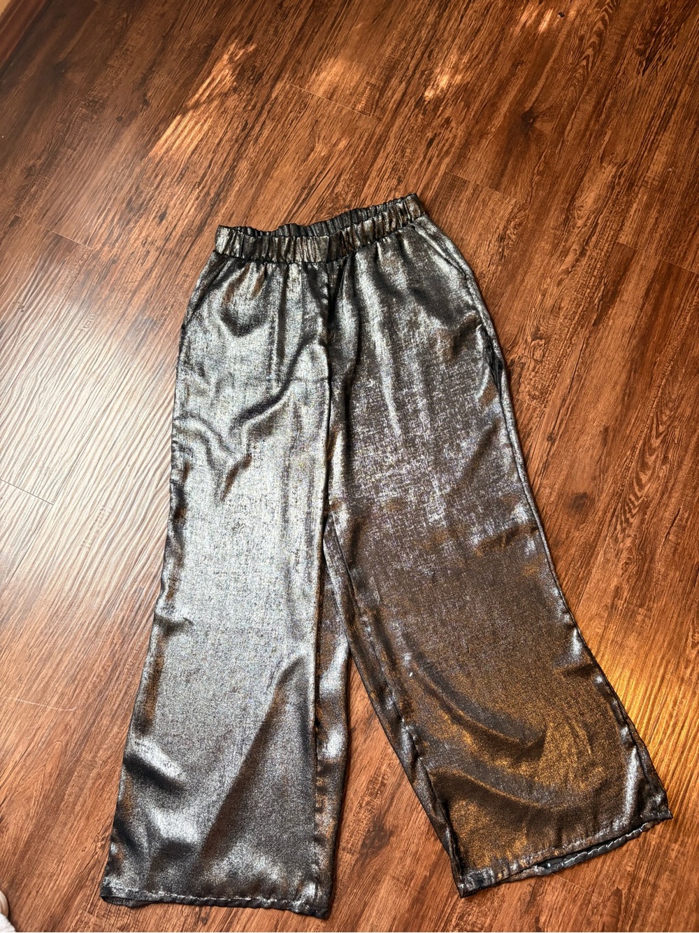 Nina Leonard Metallic Black Wide-Leg Pull-On Pants